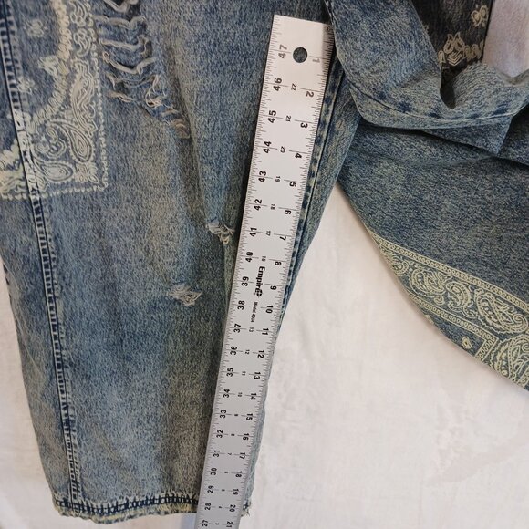 Easel, Oversized Overalls, Print Blue Denim, Distressed, Medium, Grunge, Cottage - Picture 12 of 16